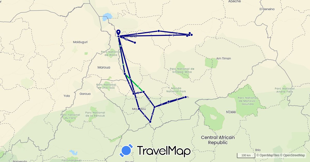 TravelMap itinerary: driving, bus in Chad (Africa)